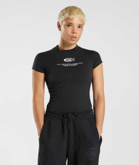 Women's Gymshark GS10 Year Body Fit T-Shirts Black | NZ 3LCGQF